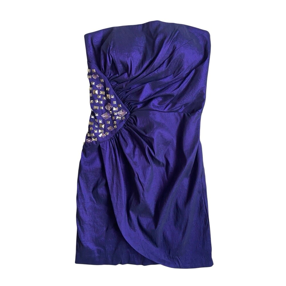 Jessica McClintock Strapless Mini Dress Size 8 Purple Embellished Y2K Formal NYE
